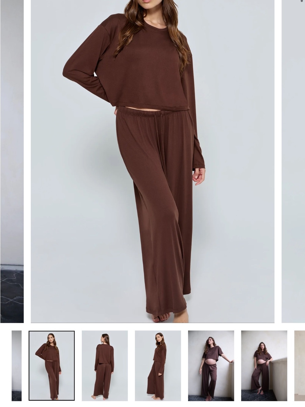 Women's Wide-Leg Lounge Pants in Chocolate Brown-Bumpsuit